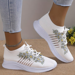 Floral & Butterfly Sneaker Flatform Lace-Up Low Shoes