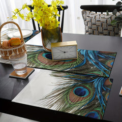 Peacock Feather Table Runner Heat Resistant Linen Mat Dining Room Decor