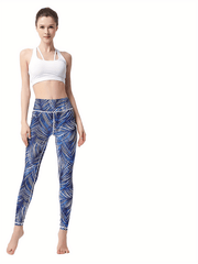 Striped Print High Waist Yoga Pants Slim Fit Butt Lifting Tummy Control