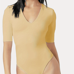 Sexy V Neck Bodysuit Slim Knitted Short Sleeve Summer Bodysuit