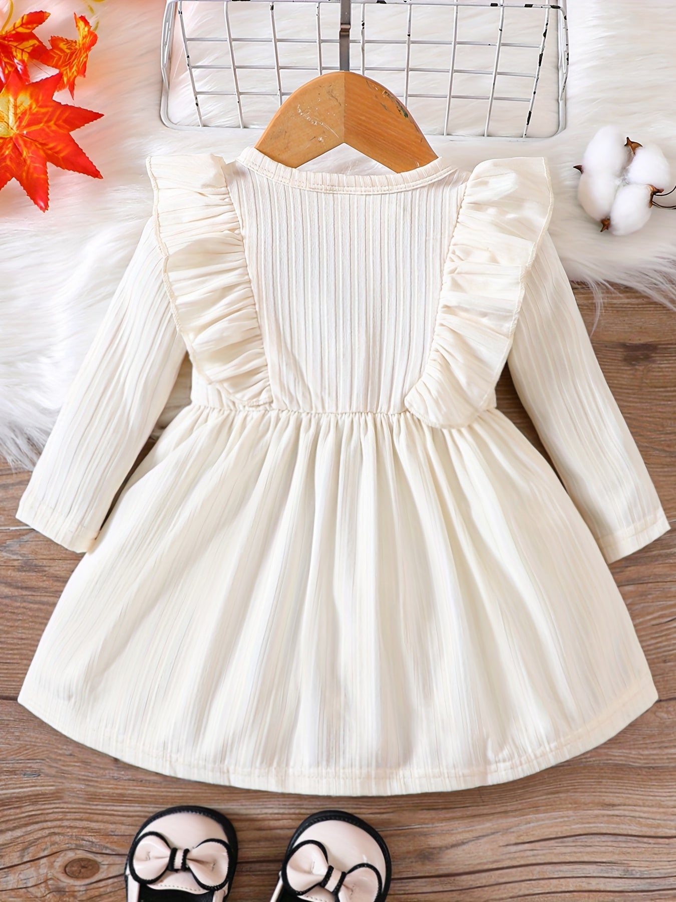 Baby Girls Ruffle Trim Long Sleeve Puffy Dress