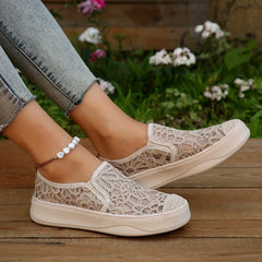 Women's Mesh Panel Slip-On Sneakers with Thick Bottom Shallow Mouth