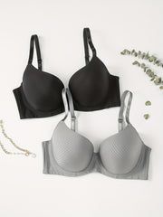2 Pack Plus Size Striped Push Up Padded Bra Set