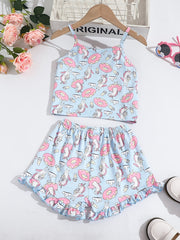 Girls Cotton Unicorn Print Camisole and Shorts Set Summer