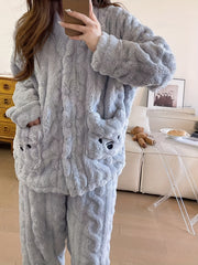 Bear Pajama Set Long Sleeve Top & Pants Women's Sleepwear