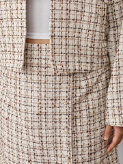 Women's Plus Tweed Coat & Mini Skirt Two Piece Set