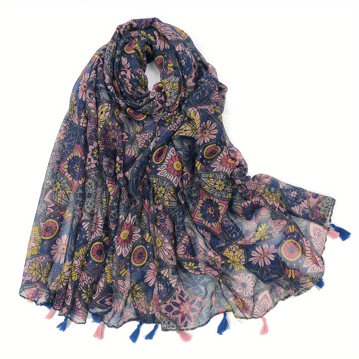 Vintage Boho Floral Tassel Scarf Sunscreen Shawl Women Travel Beach Towel