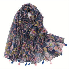 Vintage Boho Floral Tassel Scarf Sunscreen Shawl Women Travel Beach Towel