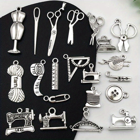21 PCS Antique Silvery Sewing Machine Series Pendants for DIY Jewelry