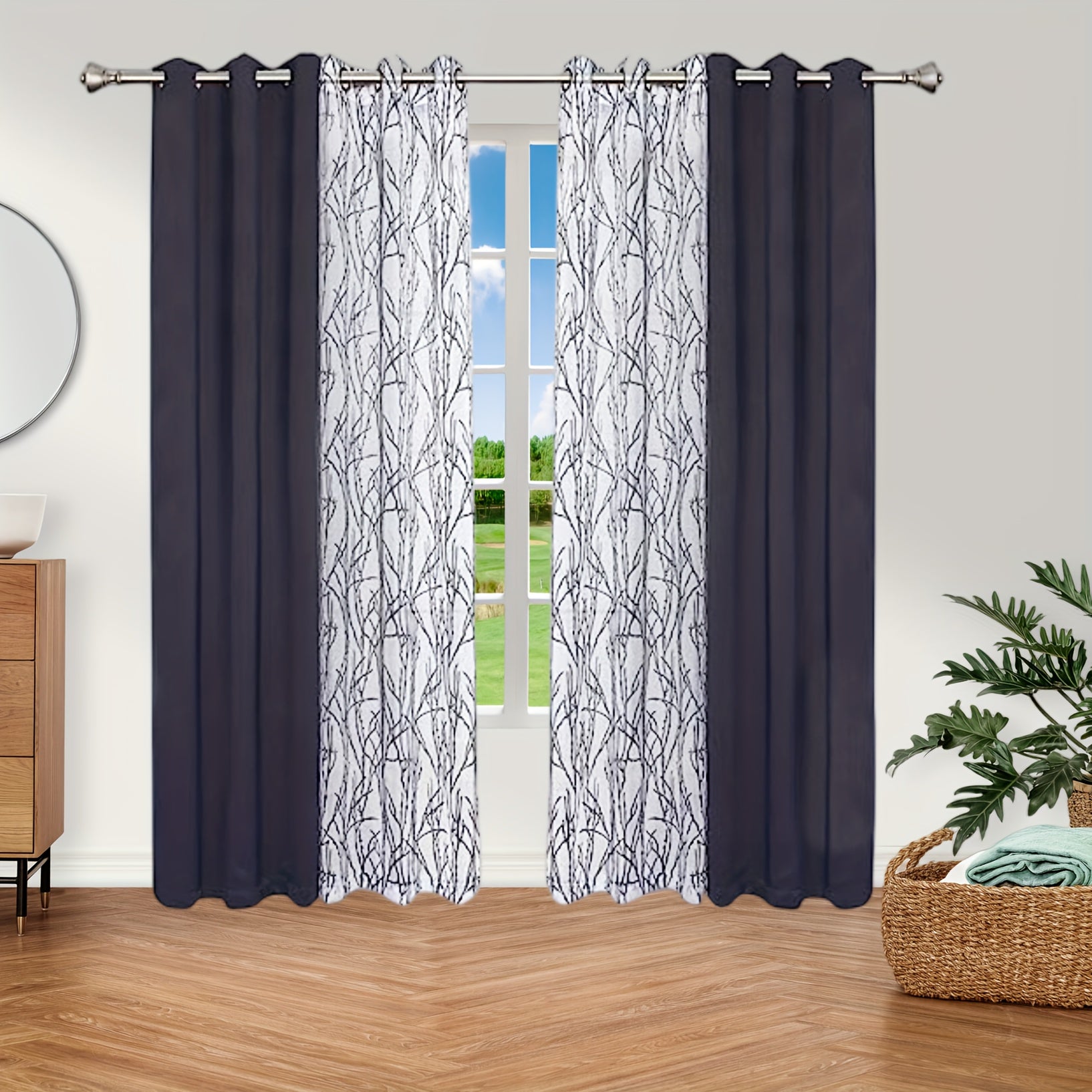 Branch Printed Sheer & Blackout Curtains - Grommet Top Window Drapes