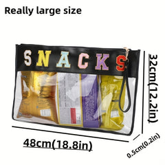 Embroidered Letter PVC Makeup Bag Large Snack Storage Pouch
