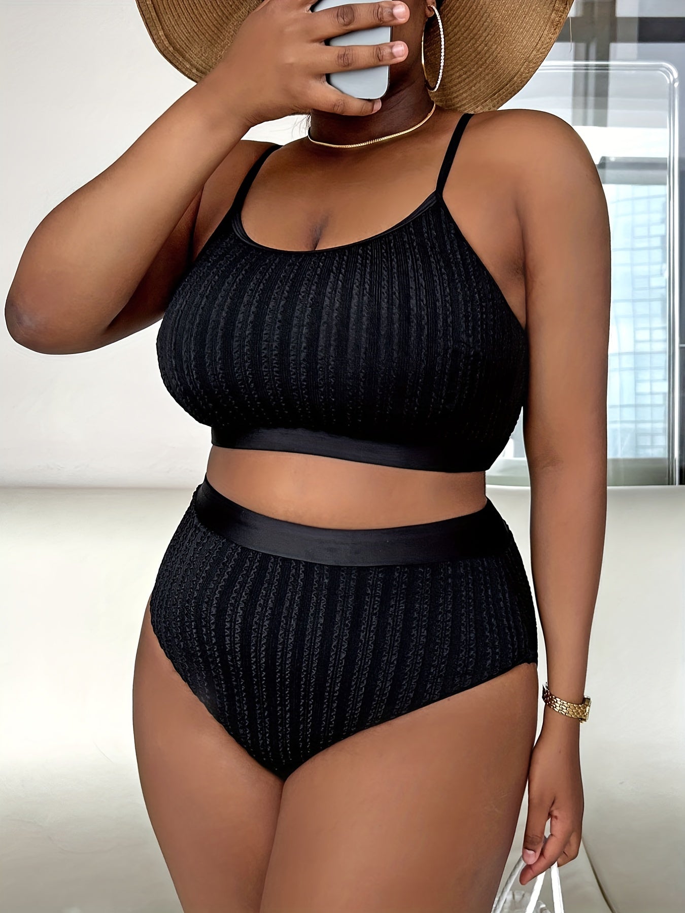 Ribbed Knit Crop Cami Top & Underwear Swimsuit Set