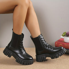Women's Platform Combat Boots Lace Up Ankle Boots