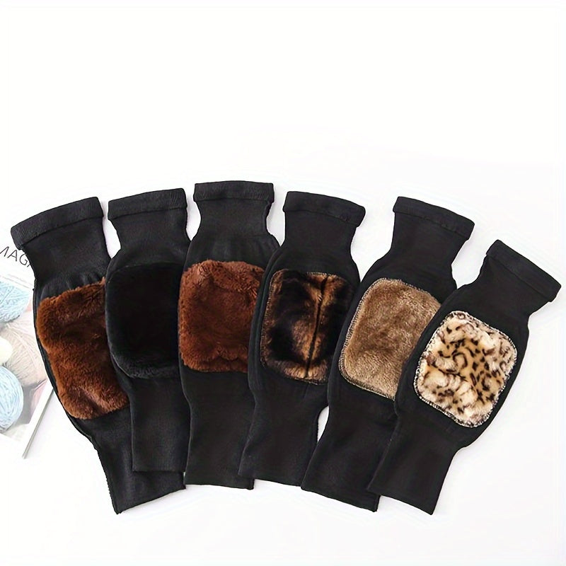 2pcs Winter Warm Knee Pads Double Thick Wool Protection Fleece Wind Cold Gear