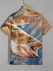 Men's Fish Graphic T Shirt 3D Digital Print Short Sleeve Tee for Summer