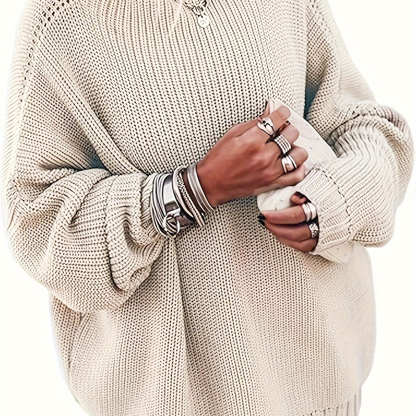 Solid Long Sleeve Casual Sweater