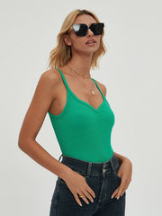Solid V-neck Crop Cami Top Spaghetti Strap Summer Women's Clothing