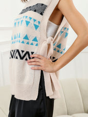 Tribal Print Knotted Vest Crew Neck Split Sleeveless