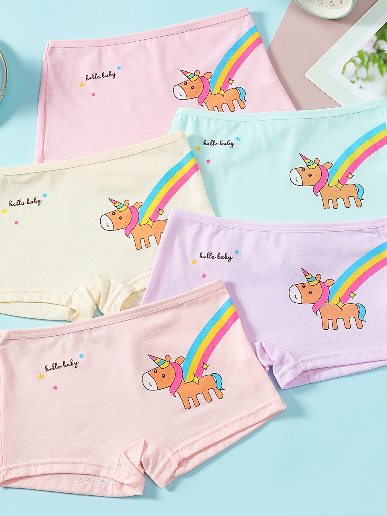 5pcs Unicorn Printed Boxer Shorts Girls Comfy Stretch Panties