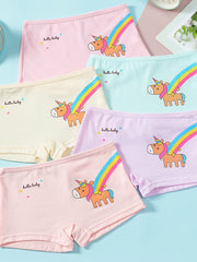 5pcs Unicorn Printed Boxer Shorts Girls Comfy Stretch Panties