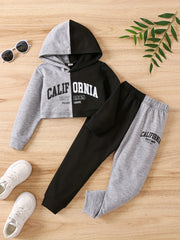 CALIFORNIA Girl's 2pcs Crop Hoodie & Sweatpants Set for Spring Fall