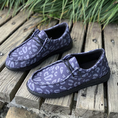 Leopard Pattern Canvas Loafers Slip On Platform Sneakers