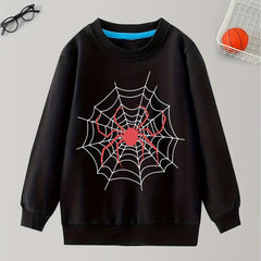 Spider And Web Print Boys Sweatshirt Long Sleeve Crew Neck Tops
