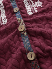 Ethnic Print Ribbed Coat Women's Outerwear