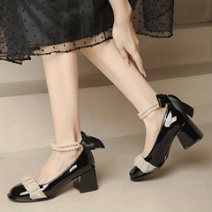 Women's Lace-Up Chunky High Heel Pumps
