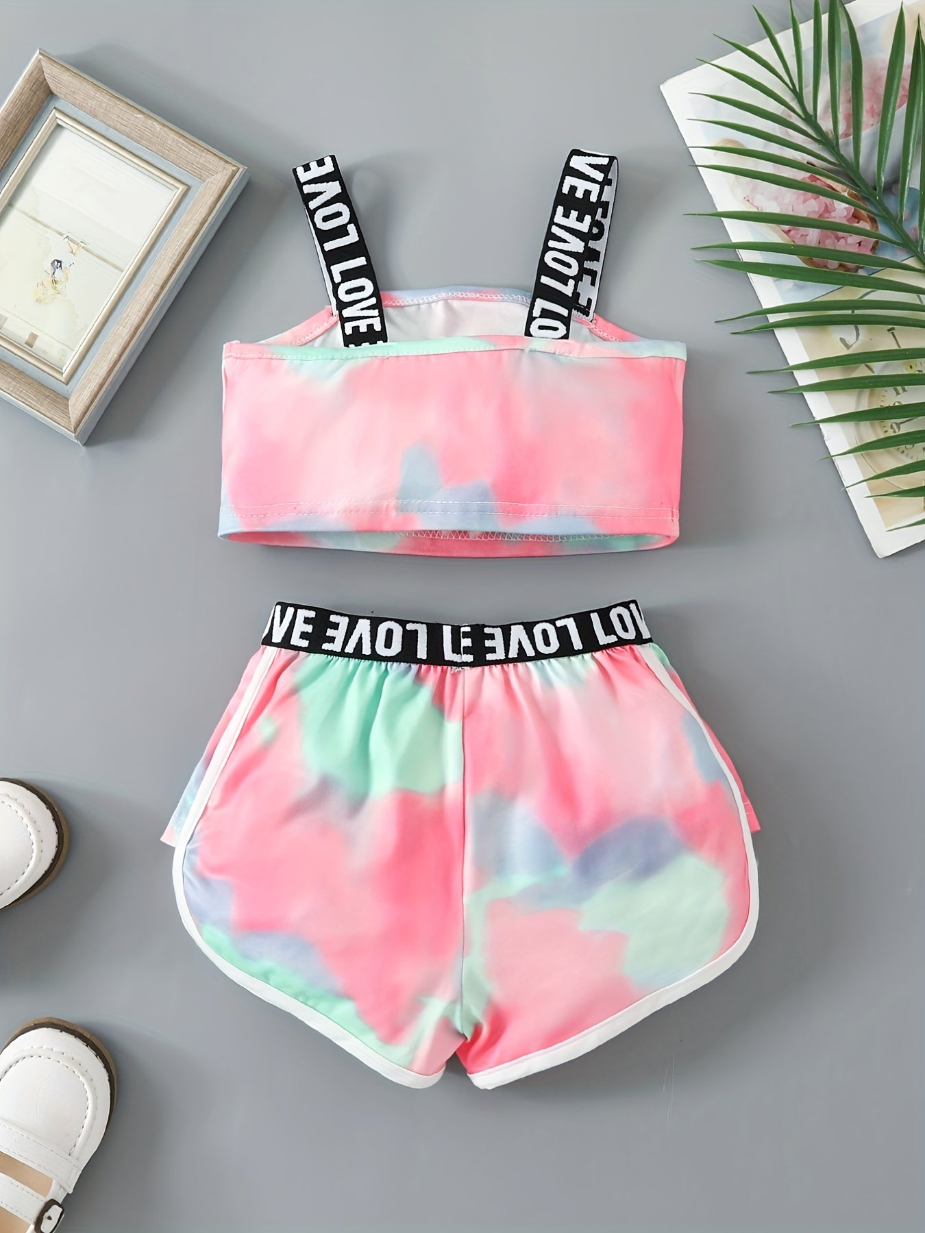 Toddler Girls Tie Dye Cami Crop Top & Track Shorts Set