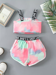 Toddler Girls Tie Dye Cami Crop Top & Track Shorts Set
