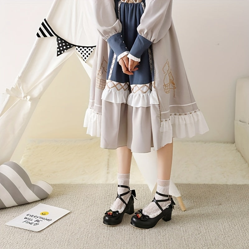 Women's Chunky Heels with Bowknot Decor, Sweet Strawberry Detail