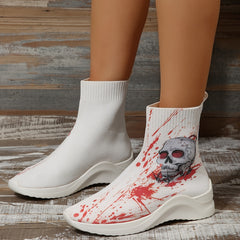Women's Skull & Blood Graphic Boots Halloween Knitted Slip On Sock Shoes