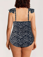 Boho Swimsuit Women's Plus Ditsy Floral Print Ruffle Trim One Piece