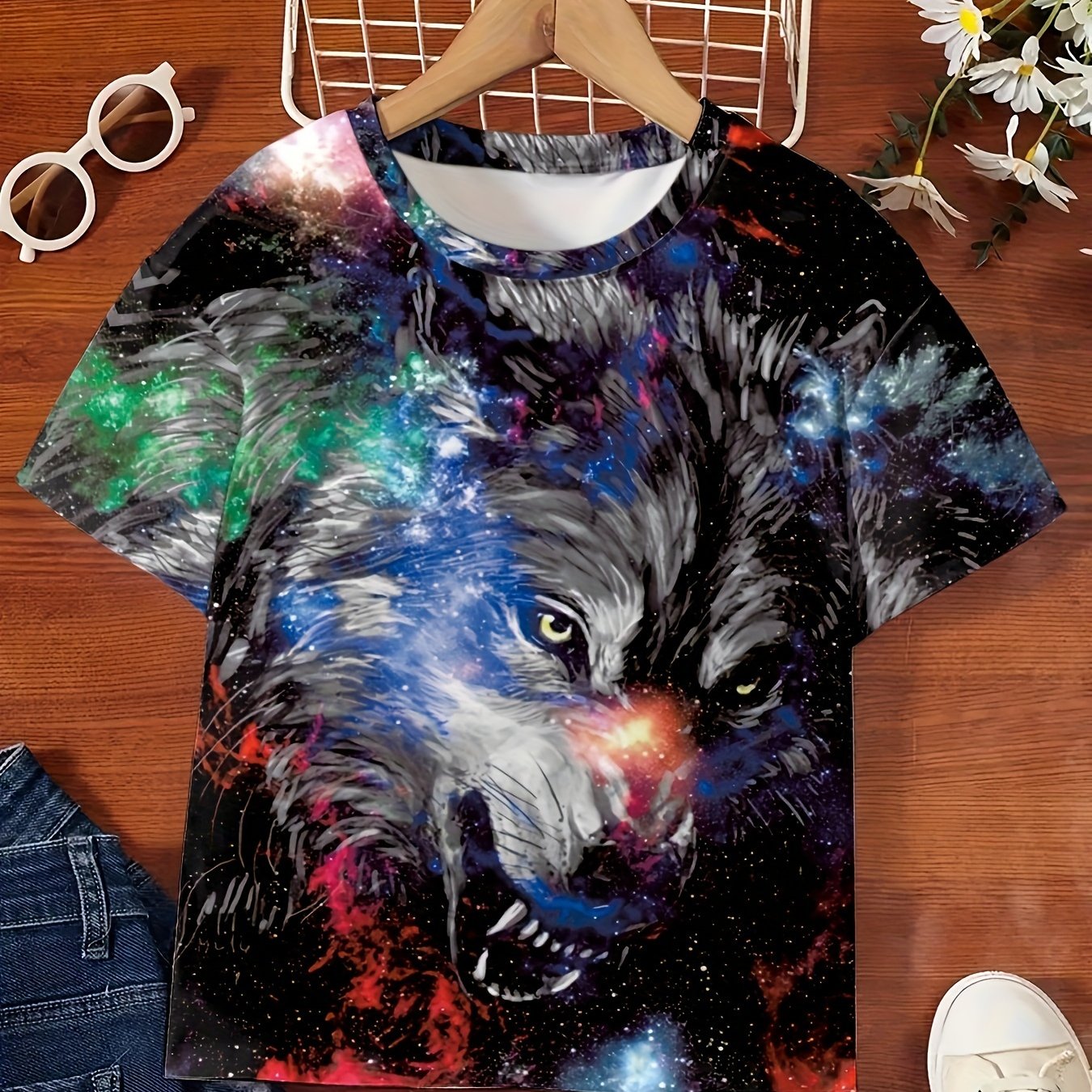 Girls 3D Wolf Graphic Short Sleeve Tee Summer Clothes Gift