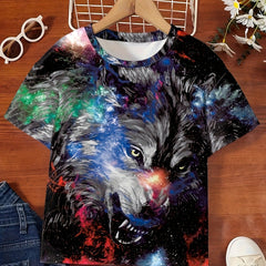Girls 3D Wolf Graphic Short Sleeve Tee Summer Clothes Gift