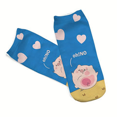 4 Pairs Pig Print Socks Low Cut Ankle Socks Women's Stockings