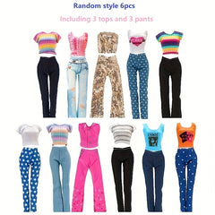6pcs Doll Clothing for 29cm Dolls, 3 Tops, 3 Pants, Great Gift for Kids