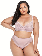 Contrast Lace Bow Bra And Panty Set Plus Size