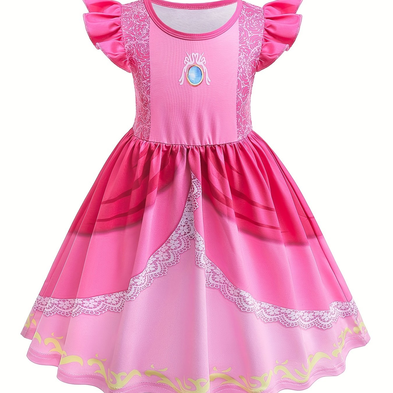 Girls Peach Pink Princess Costume Anime Cartoon Cosplay Dress