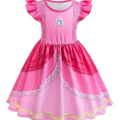 Girls Peach Pink Princess Costume Anime Cartoon Cosplay Dress
