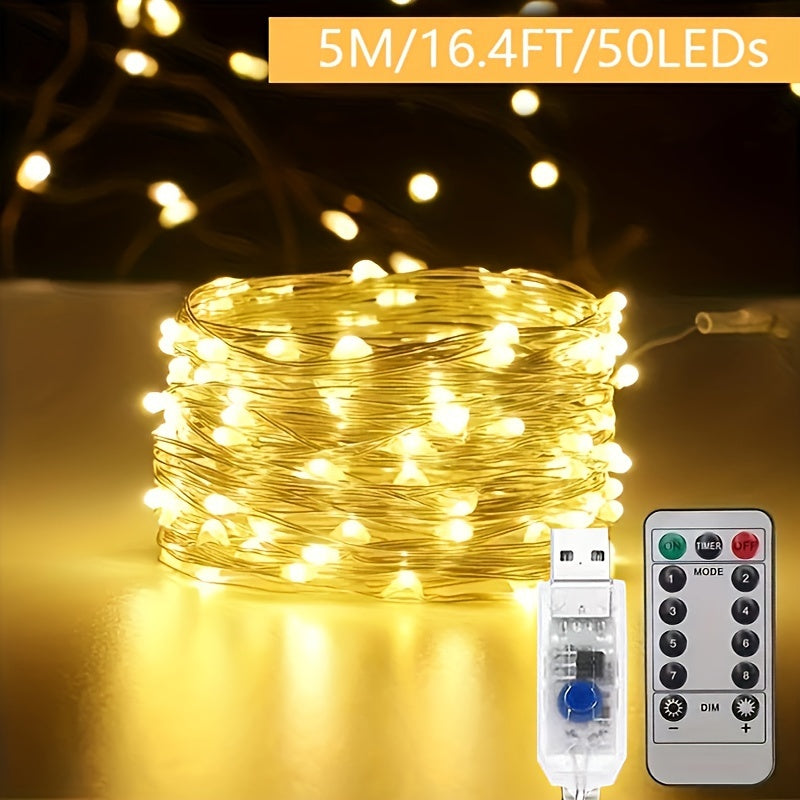 USB Copper Wire String Light 8 Function Remote Control Waterproof Fairy Lamp