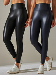 2Pcs High Waist PU Leather Yoga Pants for Women