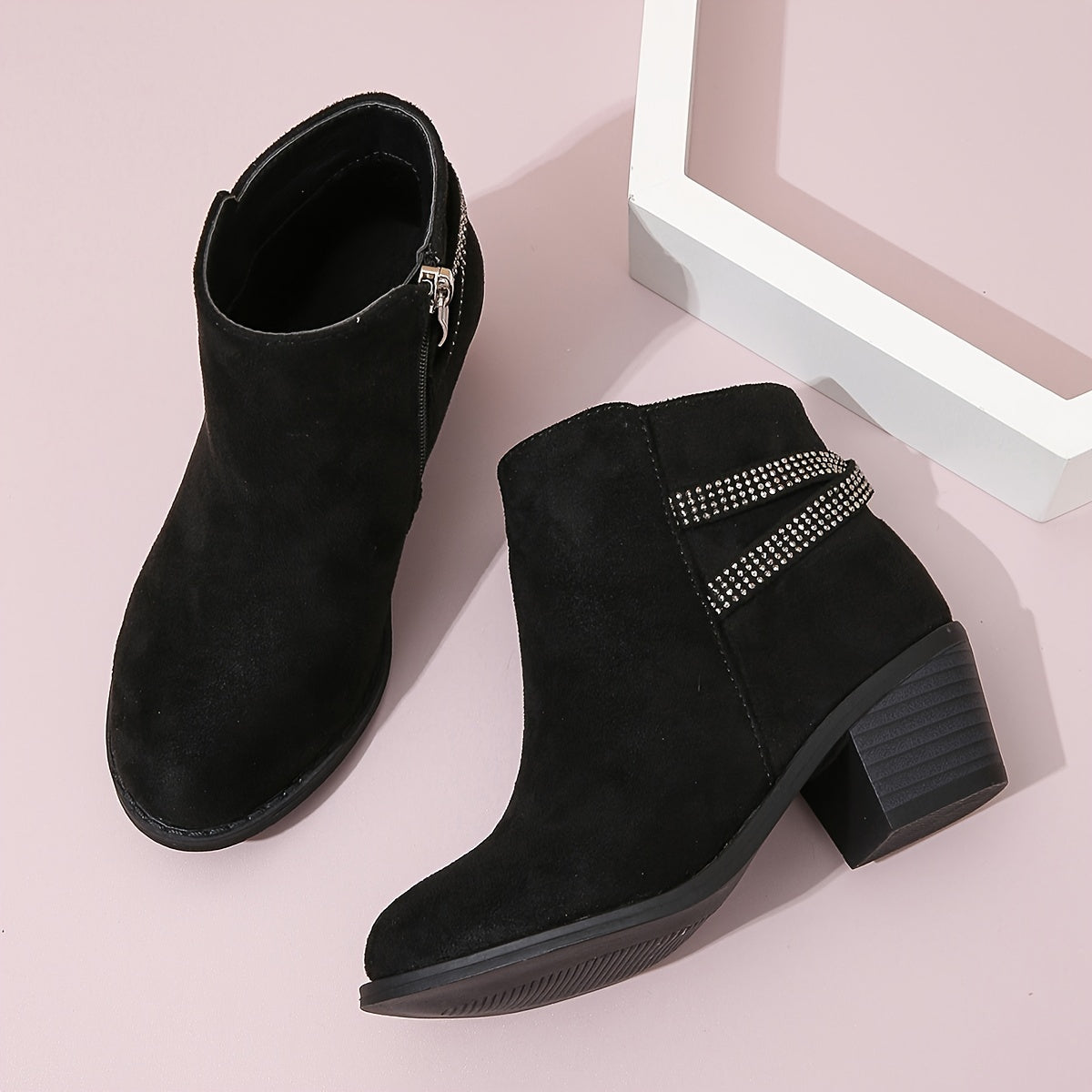 Girls Rhinestone High Heeled Boots with Zipper - Comfortable Non Slip Boots