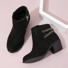 Girls Rhinestone High Heeled Boots with Zipper - Comfortable Non Slip Boots