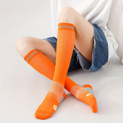 Striped Trim Calf Socks Compression Sports Knee High Socks Women's Stockings