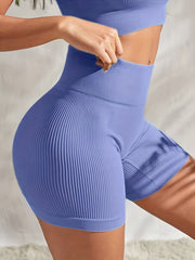 Ribbed High Waist Yoga Athletic Shorts for Women