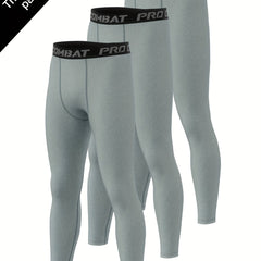 Men's 3pcs Solid Leggings Active Quick Drying Compression Pants
