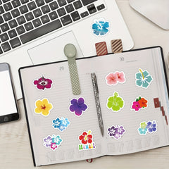 60pcs Hibiscus Flower Stickers Waterproof Vinyl Stickers For Water Bottle Laptop