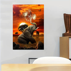 Elephant Sunset Canvas Painting Art Kit for Beginners